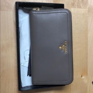 Prada Taupe Zip-Around Leather Wallet